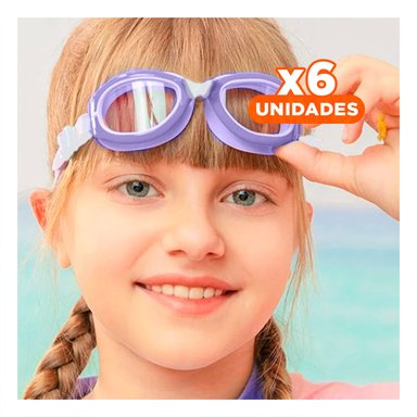 PACK6 ANTEOJOS NATACION MORADO CON AJUSTE COMODO Y LENTE POLARIZADO Y+REGALO STICKER