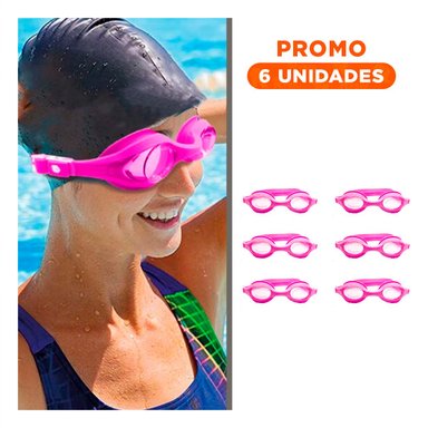 PACK6 LENTE PARA NATACION ROSADO CON MARCO LIGERO Y VISION AMPLIA