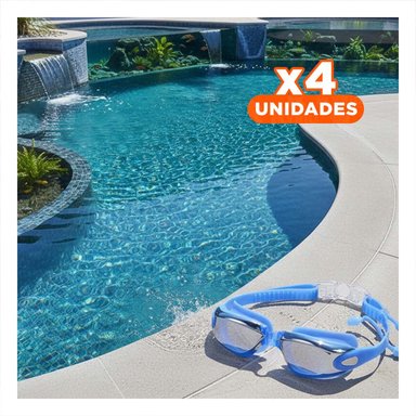 PACK4 VISOR PARA NATACION AZUL CON ESTUCHE 23,7 X 3,8 X 14,4 CM Y CRISTAL CLARO