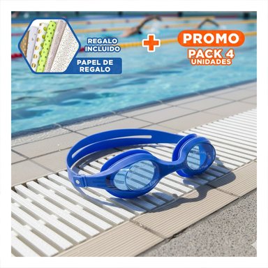 PACK4 LENTES DE NATACION UNISEX COLOR AZUL PARA PISCINA Y PLAYA Y+PAPEL REGALO