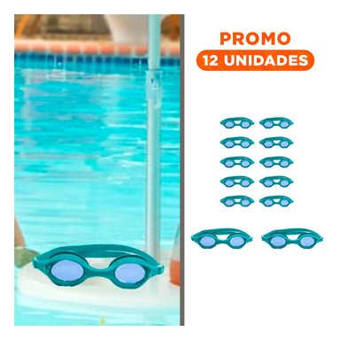 PACK12 ANTIPARRAS NATACION CELESTE CON LENTE AMPLIO Y AJUSTE COMODO Y+REGALO STICKER