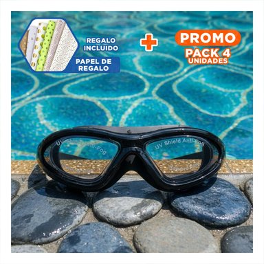 PACK4 GAFAS PARA NATACION NEGRO CON ESTUCHE COMODAS Y RESISTENTES Y+PAPEL REGALO
