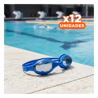 PACK12 GOGGLES DE NATACION UNISEX COLOR AZUL CON AJUSTE SEGURO PARA PISCINA