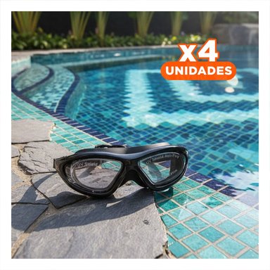 PACK4 GAFAS DEPORTIVAS NEGRO CON ESTUCHE PARA NATACION EN PISCINA Y PLAYA