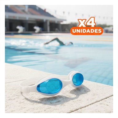 PACK4 GAFAS DE NATACION CON ESTUCHE UNISEX COLOR CELESTE PARA NATACION RECREATIVA