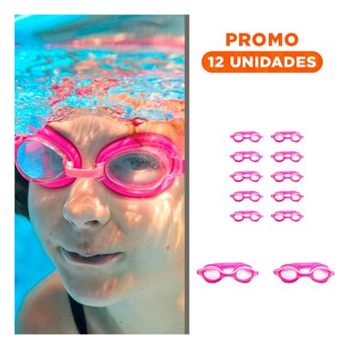 PACK12 GAFA PARA NATACION ROSADO CON MARCO COMODO Y AJUSTE SEGURO Y+REGALO STICKER