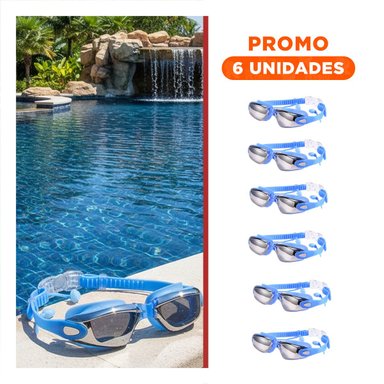 PACK6 PROTECTOR PARA NATACION AZUL CON ESTUCHE 23,7 X 3,8 X 14,4 CM Y LENTE NITIDO