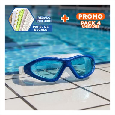 PACK4 LENTES CELESTE CON ESTUCHE PARA USO ACUATICO EN PISCINA Y PLAYA Y+PAPEL REGALO