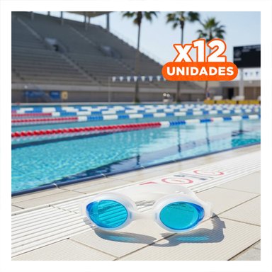PACK12 GAFAS DE NATACION UNISEX COLOR CELESTE CON ESTUCHE PARA USO DIARIO