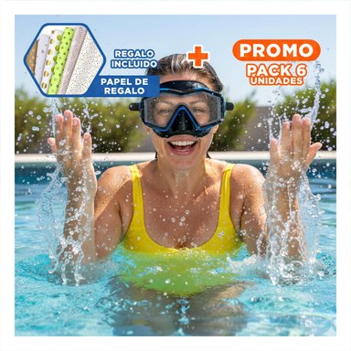 PACK6 PROTECTOR NATACION AZUL CON MARCO AJUSTABLE Y LENTE TRANSPARENTE Y+PAPEL REGALO