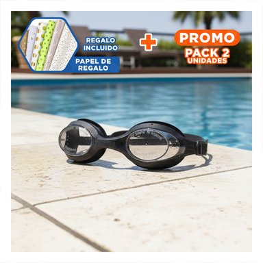 PACK2 HERRAMIENTA VISUAL NEGRA DE NATACION PARA PISCINA CON AJUSTE SUAVE Y+PAPEL REGALO
