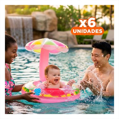 PACK6 SALVAVIDAS DE FLOR ROSADO ACUATICO Y RESISTENTE PARA JUEGOS Y+REGALO STICKER