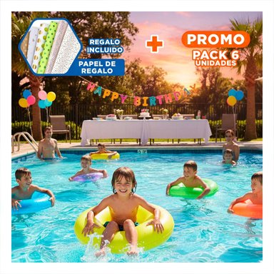PACK6 FLOTANTE NEON AMARILLO 91 CM ACUATICO PARA JUEGOS Y+PAPEL REGALO
