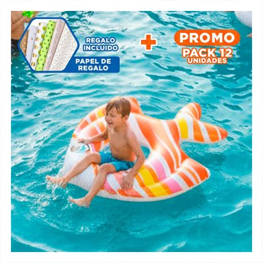 PACK12 COLCHONETA COLORIDA ANARANJADO PEZ RAYADO 83 X 81 CM PARA PISCINA Y+PAPEL REGALO