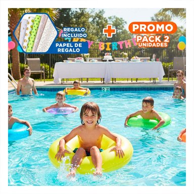 PACK2 INFLABLE NEON AMARILLO 91 CM DIVERTIDO PARA PISCINA INFANTIL Y+PAPEL REGALO