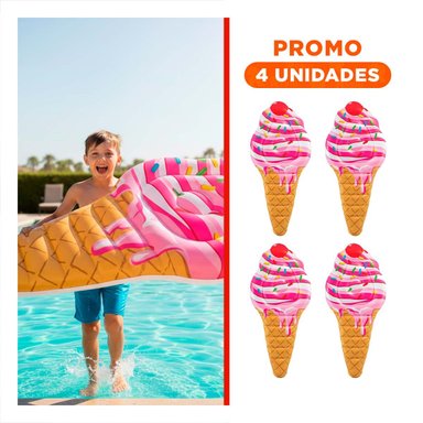 PACK4 SALVAVIDAS GRANDE EN FORMA DE HELADO 107 X 224 CM PARA AGUA Y+REGALO STICKER