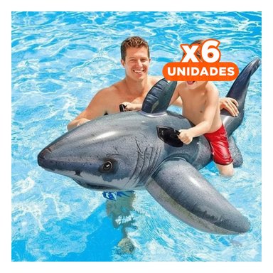 PACK6 SALVAVIDAS FLOTANTE TIBURON 173 X 107 CM COMODO Y+REGALO STICKER