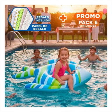 PACK6 SALVAVIDAS GRANDE COLORIDO CELESTE PEZ RAYADO 83 X 81 CM PARA AGUA Y+PAPEL REGALO