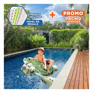 PACK2 JUGUETE INFLABLE TORTUGA 150 X 127 CM PARA PISCINA Y+PAPEL REGALO
