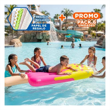 PACK6 SALVAVIDAS ACUATICO DIVERTIDO PALETA PINK PARA JUEGOS Y+PAPEL REGALO
