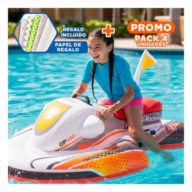 PACK4 SALVAVIDAS FLOTANTE MOTO 117 X 77 CM COMODO PARA PISCINA Y+PAPEL REGALO