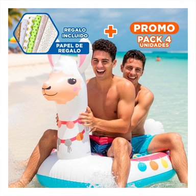 PACK4 SALVAVIDAS LLAMA 94 X 135 X 112 CM INFLABLE SEGURO PARA PISCINA Y+PAPEL REGALO