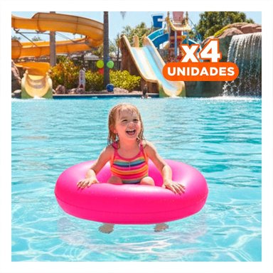 PACK4 SALVAVIDAS NEON 91 CM INFLABLE SEGURO Y DIVERTIDO ROSADO NEON PARA PISCINA INFANTIL