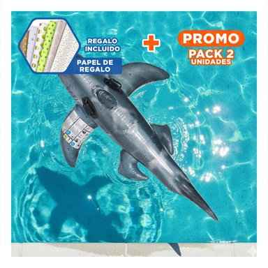 PACK2 JUGUETE INFLABLE TIBURON 173 X 107 CM PARA PISCINA Y+PAPEL REGALO