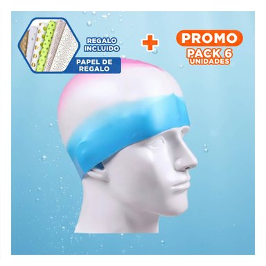 PACK6 IMPLEMENTACION DE NATACION GRAVITAL FUCSIA BLANCO CELESTE Y+PAPEL REGALO