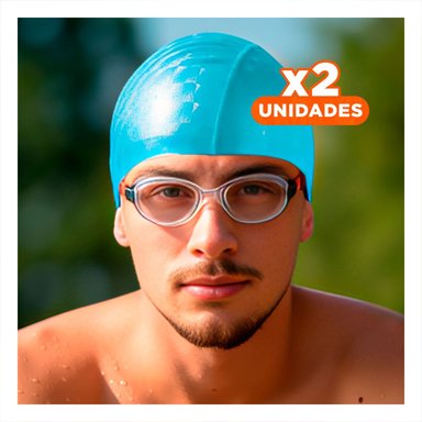PACK2 TOCA DE NATACION CELESTE DE TELA PARA COMPETENCIA Y PISCINA Y+REGALO STICKER