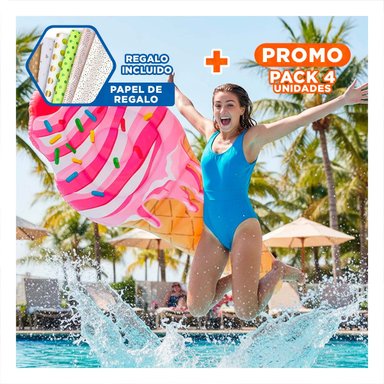 PACK4 SALVAVIDAS FLOTANTE EN FORMA DE HELADO 107 X 224 CM PARA PISCINA Y+PAPEL REGALO