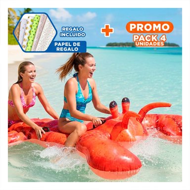 PACK4 SALVAVIDAS FLOTANTE LANGOSTA 213 X 137 CM COMODO PARA PISCINA Y+PAPEL REGALO
