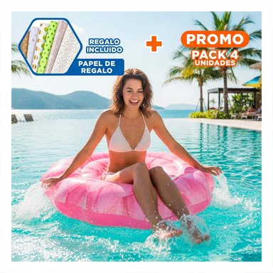PACK4 SALVAVIDAS FLOTANTE GIRASOL 142 X 142 CM PARA PISCINA Y+PAPEL REGALO
