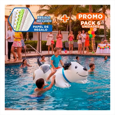 PACK6 SALVAVIDAS ACUATICO DIVERTIDO PERRITO 108 X 71 CM PARA JUEGOS Y+PAPEL REGALO