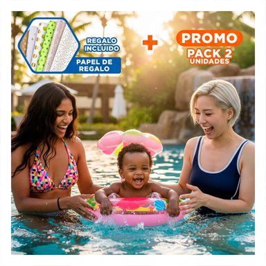 PACK2 FLOTANTE DE FLOR ROSADO SEGURO Y ACUATICO PARA PISCINA Y+PAPEL REGALO