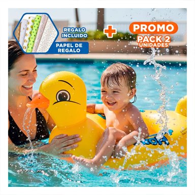 PACK2 SALVAVIDAS FLOTANTE PATO 31 X 24 CM COMODO PARA PISCINA Y+PAPEL REGALO