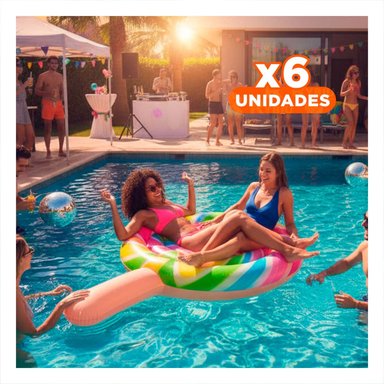 PACK6 SALVAVIDAS INFLABLE SEGURO PALETA CARAMELO 208 X 135 CM PARA NIÑOS Y+REGALO STICKER