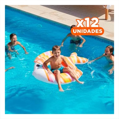 PACK12 COLCHONETA ACUATICA GRANDE ANARANJADO PEZ RAYADO 83 X 81 CM PARA JUEGOS EN AGUA