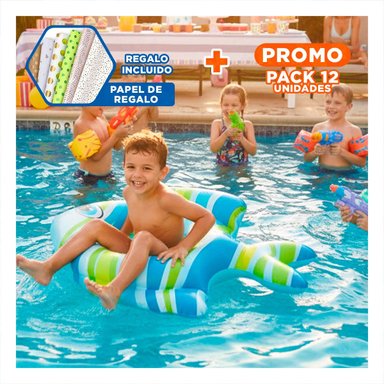 PACK12 COLCHONETA CELESTE PEZ RAYADO 83 X 81 CM PARA PISCINA INFANTIL Y+PAPEL REGALO