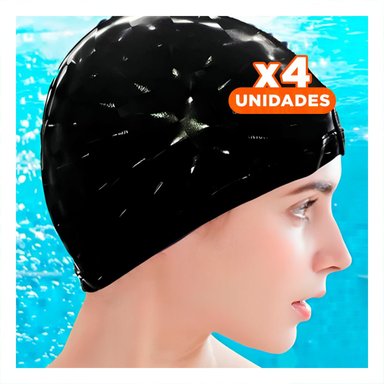 PACK4 CASCO DE NATACION NEGRO DE TELA PARA PISCINA Y CABELLO SECO