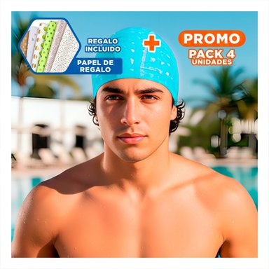 PACK4 CASCO DE NATACION CELESTE DE TELA PARA COMODIDAD Y JUEGOS Y+PAPEL REGALO