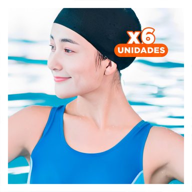 PACK6 GORRO DE NATACION NEGRO PARA CABELLO SECO Y ENTRENAMIENTO SEGURO Y+REGALO STICKER