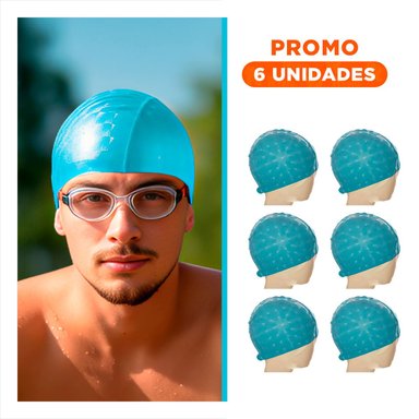PACK6 CASCO DE NATACION CELESTE DE TELA PARA ACTIVIDAD Y PISCINA