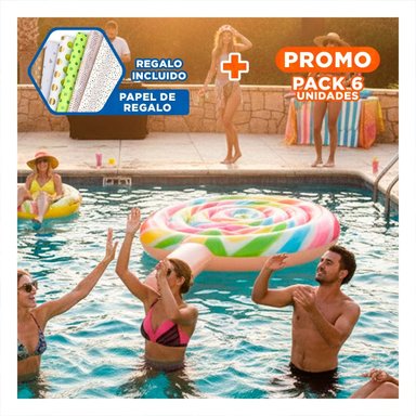 PACK6 SALVAVIDAS ACUATICO DIVERTIDO PALETA CARAMELO 208 X 135 CM PARA JUEGOS Y+PAPEL REGALO
