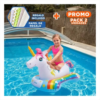 PACK2 FLOTANTE INFLABLE UNICORNIO 163 X 86 CM COLORIDO PARA NIÑOS Y+PAPEL REGALO