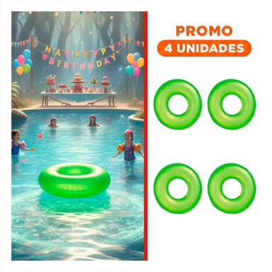 PACK4 SALVAVIDAS INFLABLE NEON VERDE 91 CM SEGURO PARA NIÑOS Y+REGALO STICKER