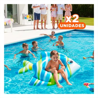 PACK2 JUGUETE GRANDE DIVERTIDO CELESTE PEZ RAYADO 83 X 81 CM PARA AGUA Y+REGALO STICKER