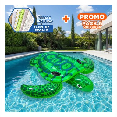PACK6 SALVAVIDAS ACUATICO TORTUGA VERDE 150 X 127 CM DIVERTIDO Y+PAPEL REGALO
