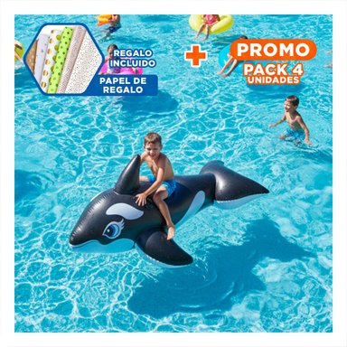 PACK4 JUGUETE FLOTANTE ORCA 193 X 119 CM SEGURO PARA PISCINA Y+PAPEL REGALO