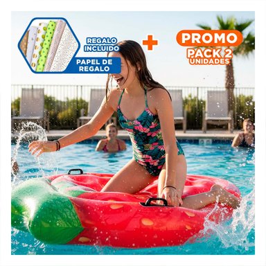 PACK2 SALVAVIDAS ISLA DE FRESAS 137 X 132 CM INFLABLE SEGURO PARA PISCINA Y+PAPEL REGALO